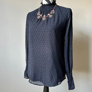Navy high neck blouse with gold detail